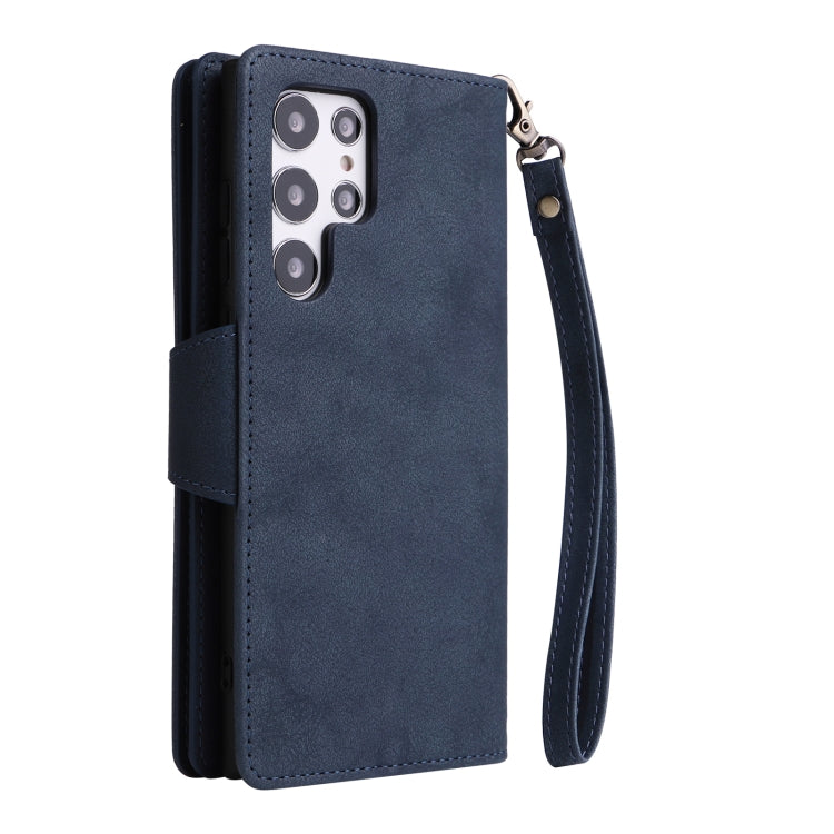 For Samsung Galaxy S22 Ultra 5G Rivet Buckle 9 Cards Three Fold Leather Phone Case