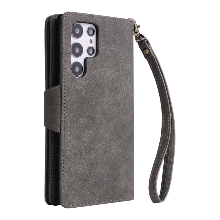 For Samsung Galaxy S22 Ultra 5G Rivet Buckle 9 Cards Three Fold Leather Phone Case