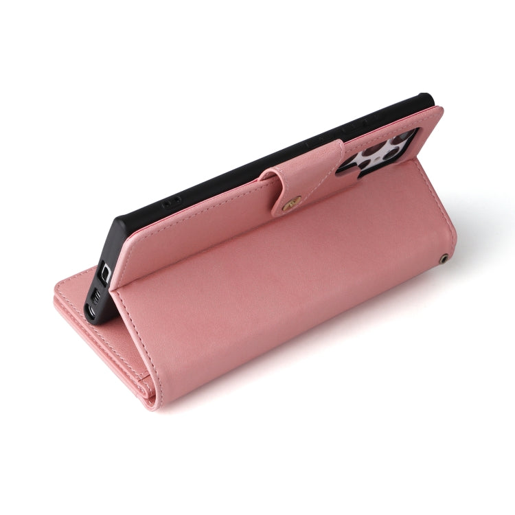 For Samsung Galaxy S22 Ultra 5G Rivet Buckle 9 Cards Three Fold Leather Phone Case