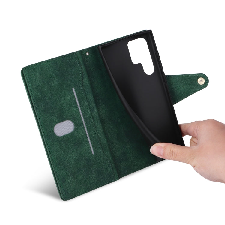 For Samsung Galaxy S22 Ultra 5G Rivet Buckle 9 Cards Three Fold Leather Phone Case