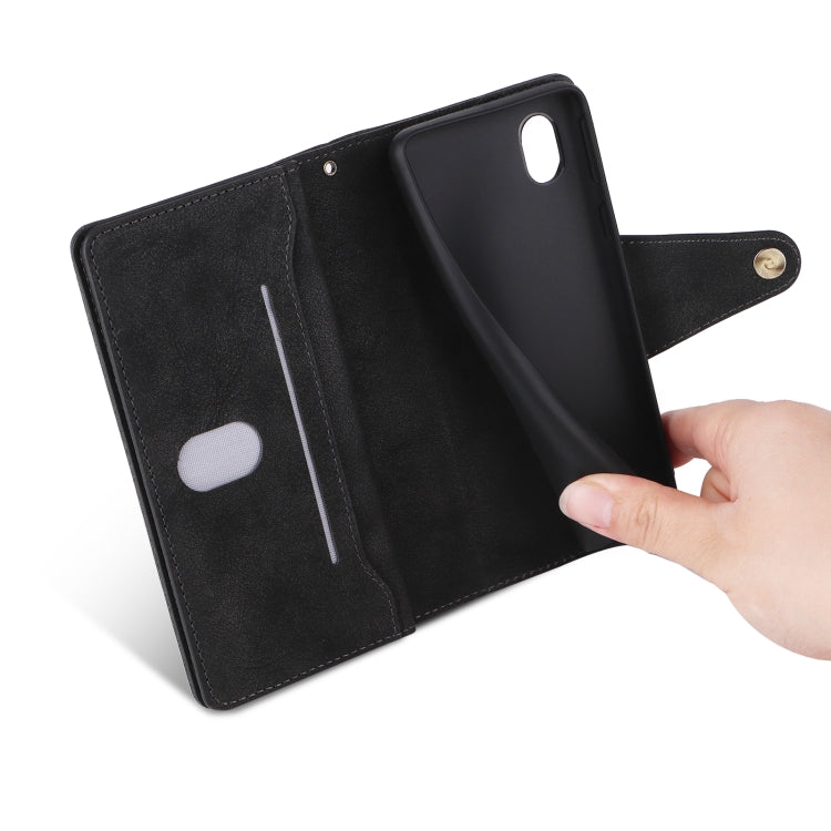 For Samsung Galaxy A01 Core Rivet Buckle 9 Cards Three Fold Leather Phone Case