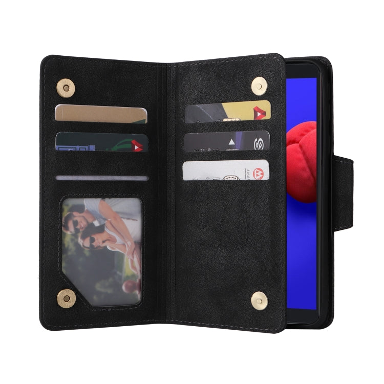 For Samsung Galaxy A01 Core Rivet Buckle 9 Cards Three Fold Leather Phone Case