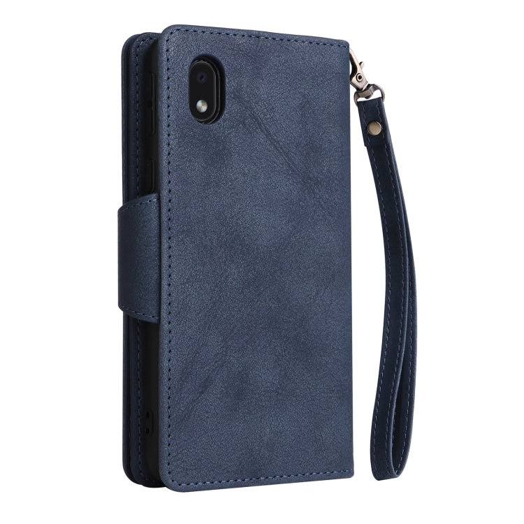 For Samsung Galaxy A01 Core Rivet Buckle 9 Cards Three Fold Leather Phone Case