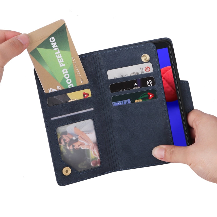For Samsung Galaxy A01 Core Rivet Buckle 9 Cards Three Fold Leather Phone Case