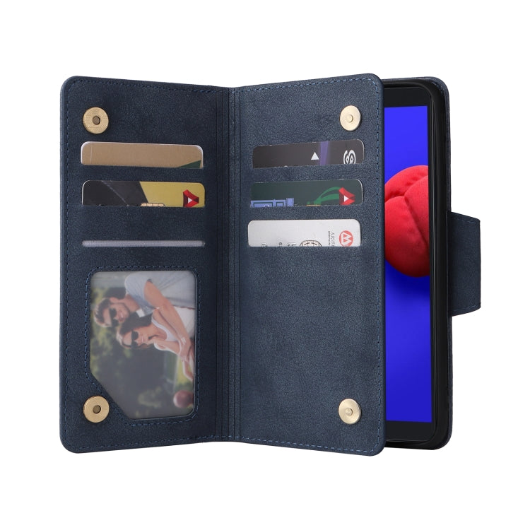 For Samsung Galaxy A01 Core Rivet Buckle 9 Cards Three Fold Leather Phone Case