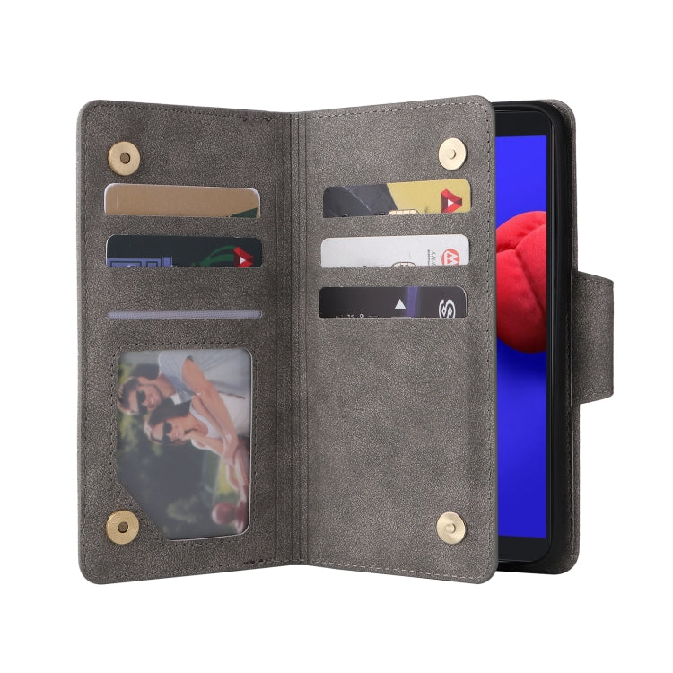 For Samsung Galaxy A01 Core Rivet Buckle 9 Cards Three Fold Leather Phone Case