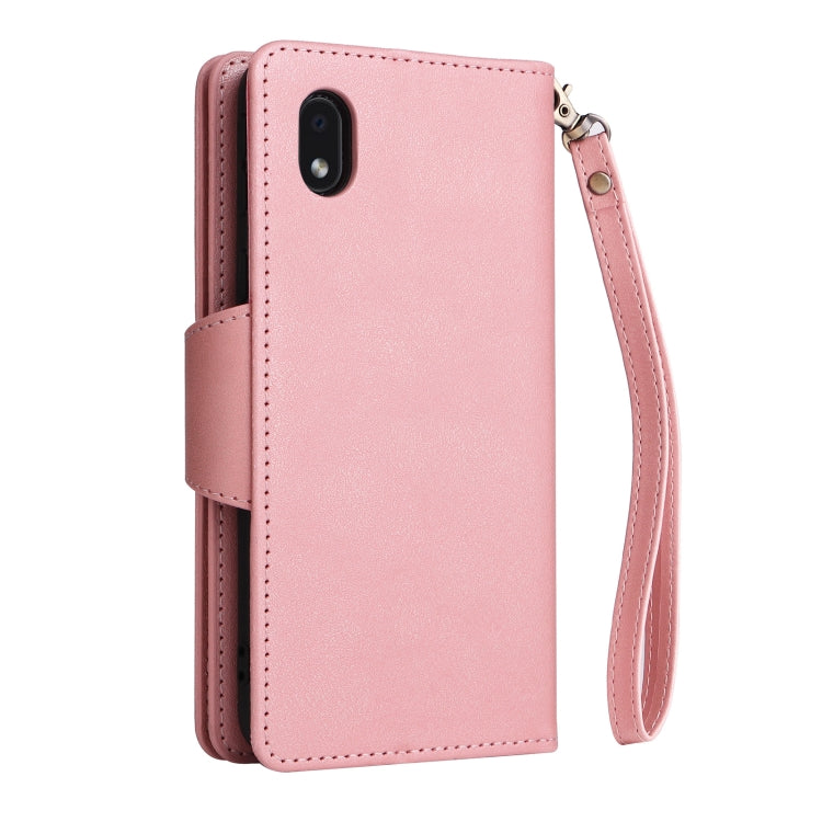 For Samsung Galaxy A01 Core Rivet Buckle 9 Cards Three Fold Leather Phone Case