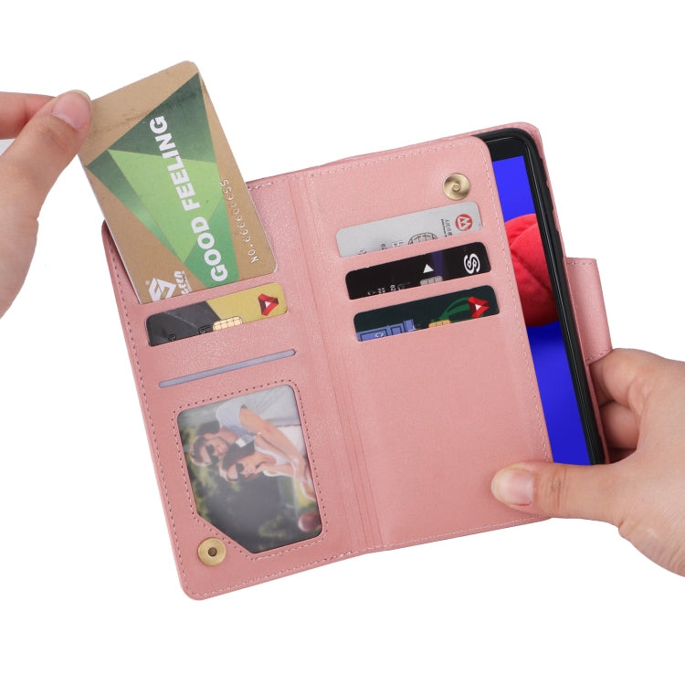 For Samsung Galaxy A01 Core Rivet Buckle 9 Cards Three Fold Leather Phone Case