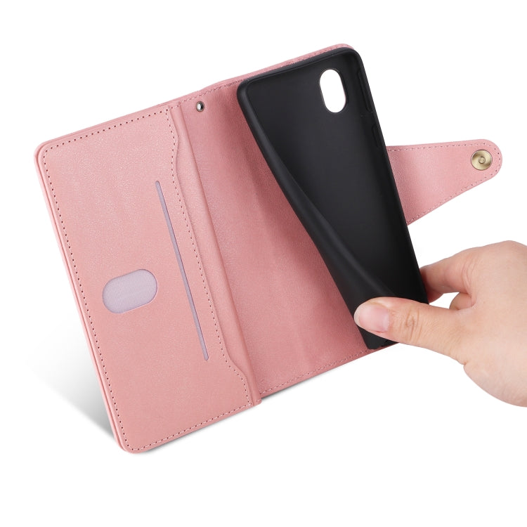 For Samsung Galaxy A01 Core Rivet Buckle 9 Cards Three Fold Leather Phone Case
