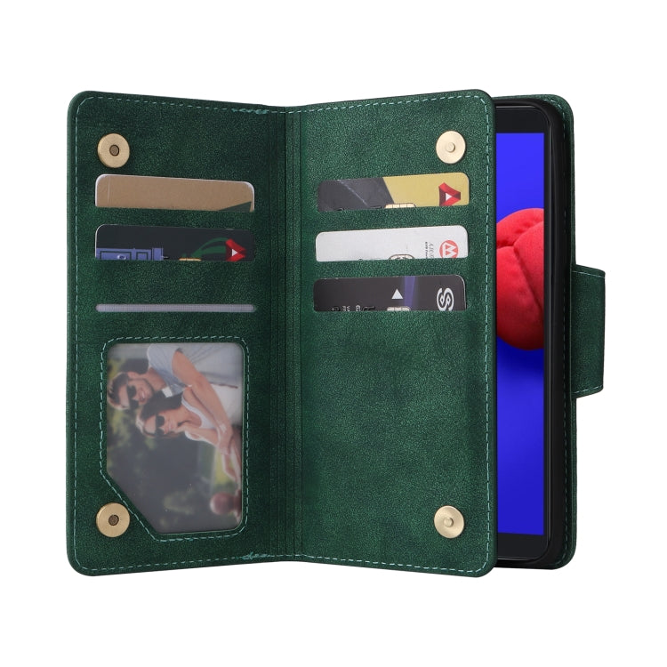 For Samsung Galaxy A01 Core Rivet Buckle 9 Cards Three Fold Leather Phone Case