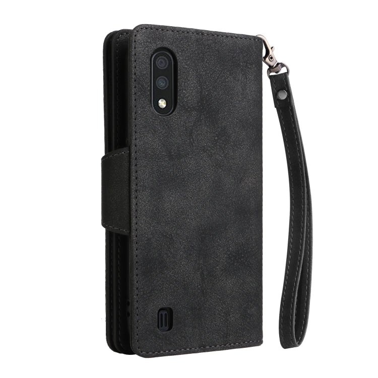 For Samsung Galaxy A01 EU Version Rivet Buckle 9 Cards Three Fold Leather Phone Case