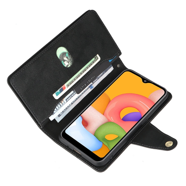 For Samsung Galaxy A01 EU Version Rivet Buckle 9 Cards Three Fold Leather Phone Case