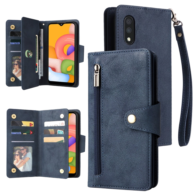 For Samsung Galaxy A01 EU Version Rivet Buckle 9 Cards Three Fold Leather Phone Case