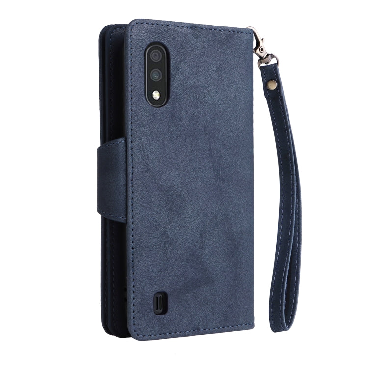 For Samsung Galaxy A01 EU Version Rivet Buckle 9 Cards Three Fold Leather Phone Case