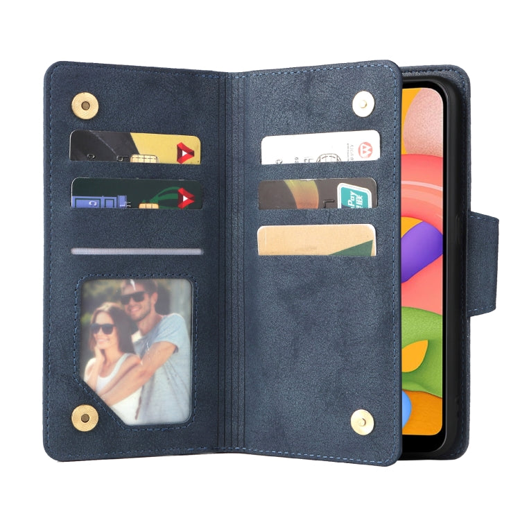 For Samsung Galaxy A01 EU Version Rivet Buckle 9 Cards Three Fold Leather Phone Case