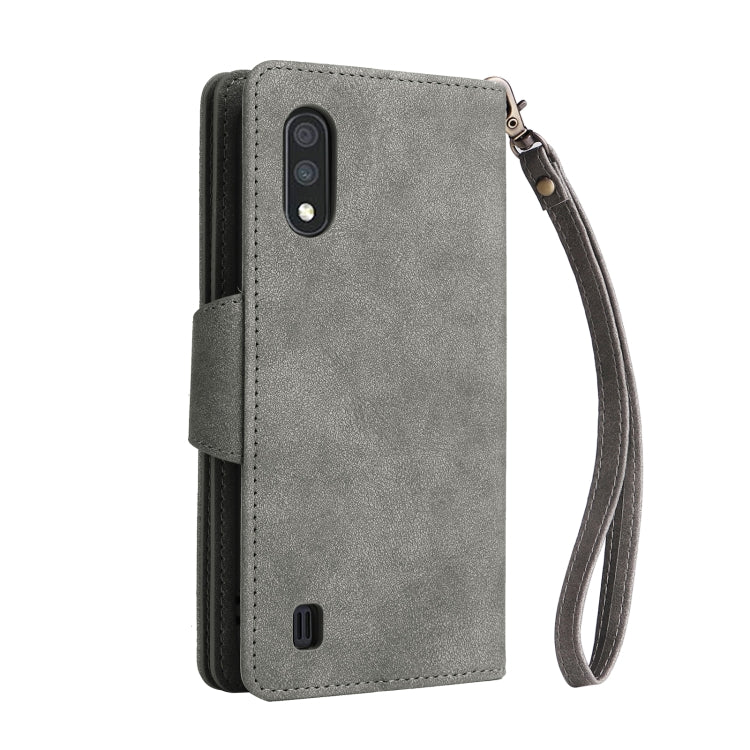 For Samsung Galaxy A01 EU Version Rivet Buckle 9 Cards Three Fold Leather Phone Case