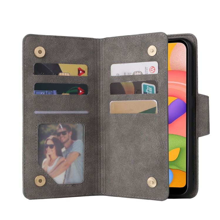 For Samsung Galaxy A01 EU Version Rivet Buckle 9 Cards Three Fold Leather Phone Case