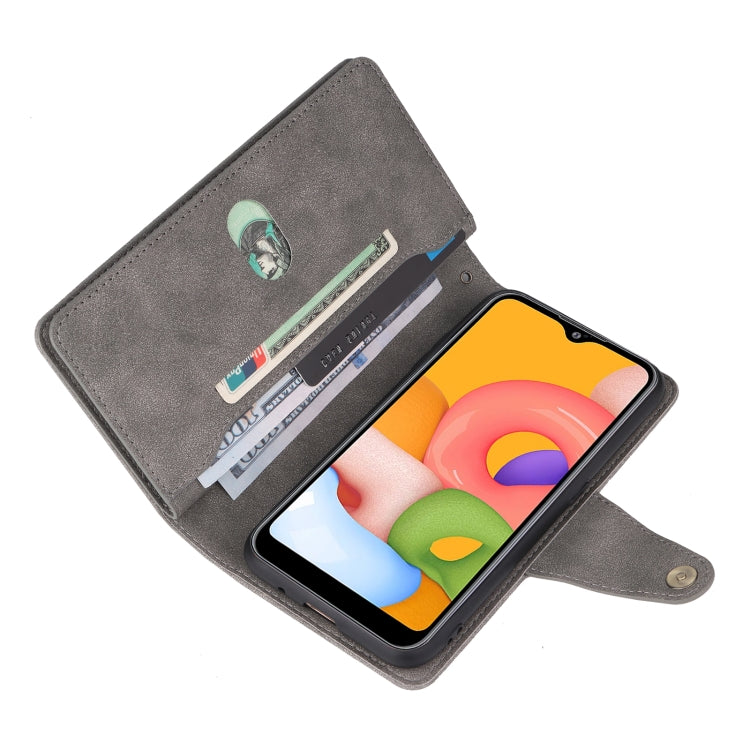 For Samsung Galaxy A01 EU Version Rivet Buckle 9 Cards Three Fold Leather Phone Case