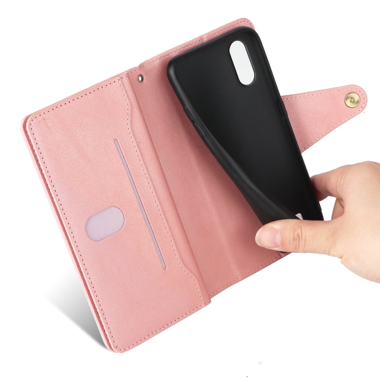 For Samsung Galaxy A01 EU Version Rivet Buckle 9 Cards Three Fold Leather Phone Case