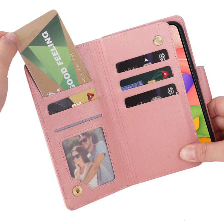 For Samsung Galaxy A01 EU Version Rivet Buckle 9 Cards Three Fold Leather Phone Case