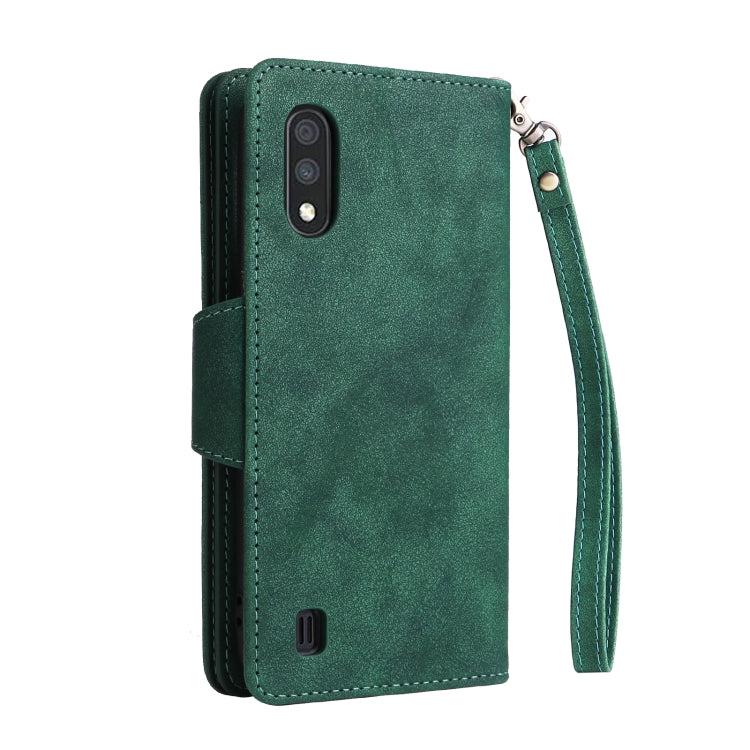 For Samsung Galaxy A01 EU Version Rivet Buckle 9 Cards Three Fold Leather Phone Case