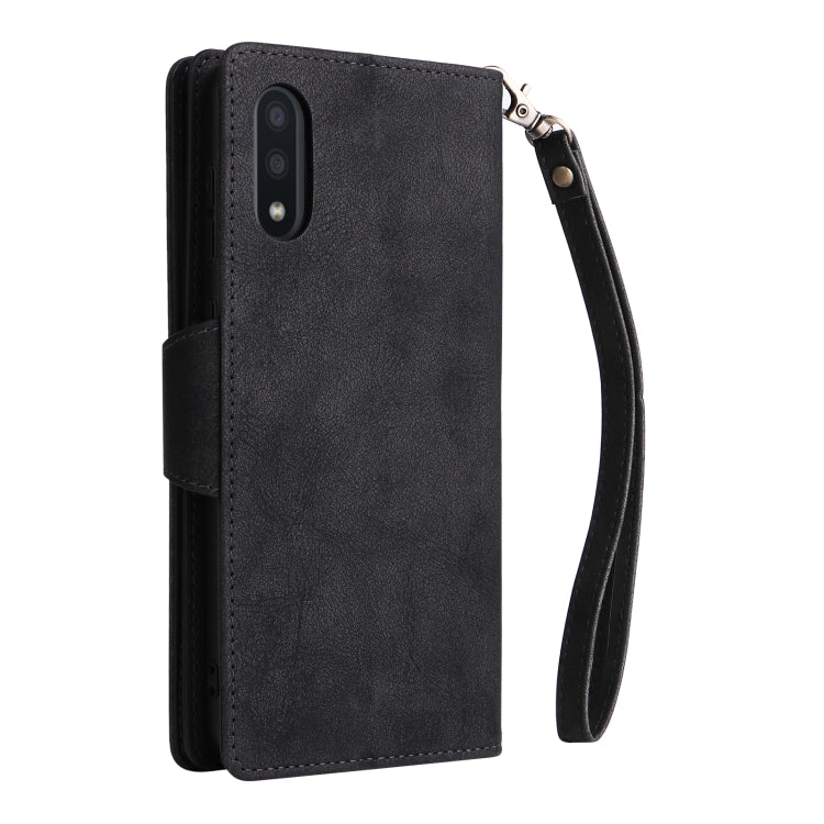 For Samsung Galaxy A02 Rivet Buckle 9 Cards Three Fold Leather Phone Case