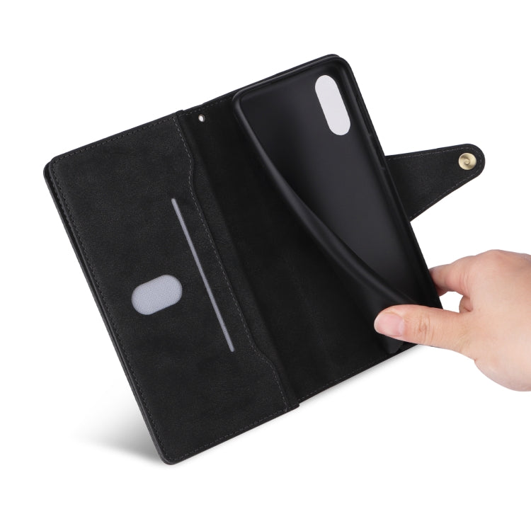 For Samsung Galaxy A02 Rivet Buckle 9 Cards Three Fold Leather Phone Case