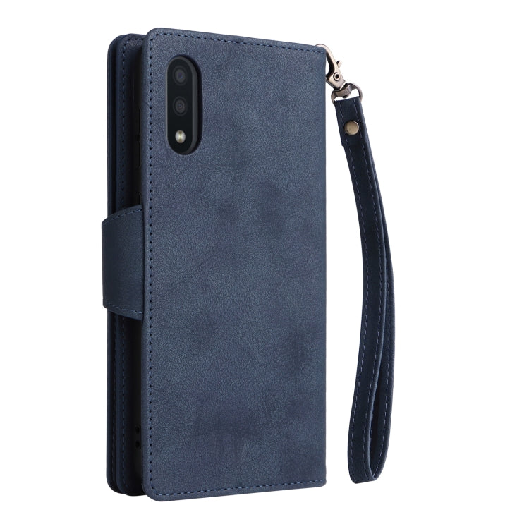For Samsung Galaxy A02 Rivet Buckle 9 Cards Three Fold Leather Phone Case