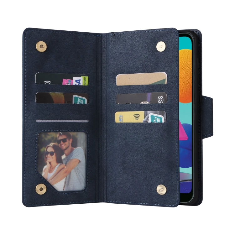 For Samsung Galaxy A02 Rivet Buckle 9 Cards Three Fold Leather Phone Case