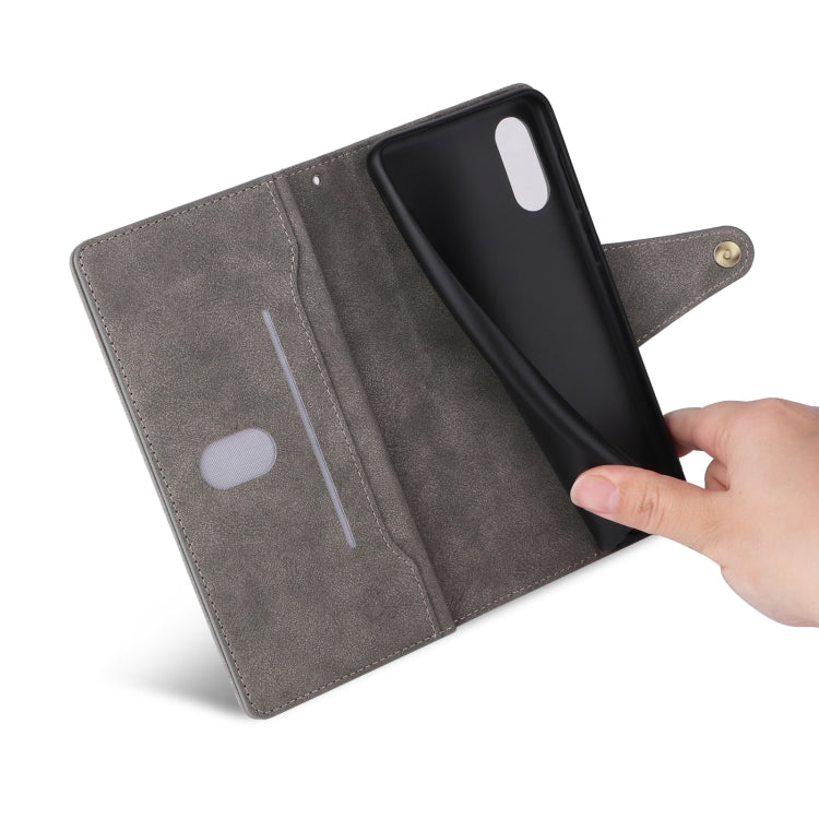 For Samsung Galaxy A02 Rivet Buckle 9 Cards Three Fold Leather Phone Case