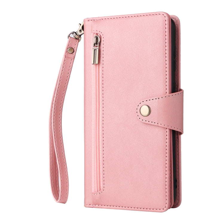 For Samsung Galaxy A02 Rivet Buckle 9 Cards Three Fold Leather Phone Case