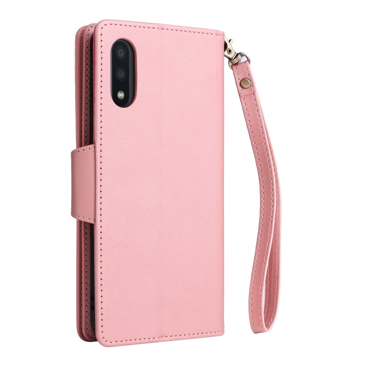 For Samsung Galaxy A02 Rivet Buckle 9 Cards Three Fold Leather Phone Case