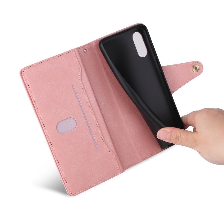 For Samsung Galaxy A02 Rivet Buckle 9 Cards Three Fold Leather Phone Case