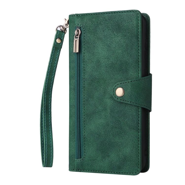 For Samsung Galaxy A02 Rivet Buckle 9 Cards Three Fold Leather Phone Case
