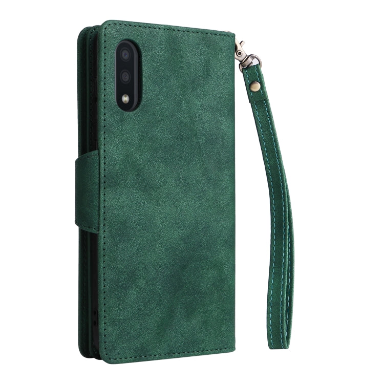 For Samsung Galaxy A02 Rivet Buckle 9 Cards Three Fold Leather Phone Case