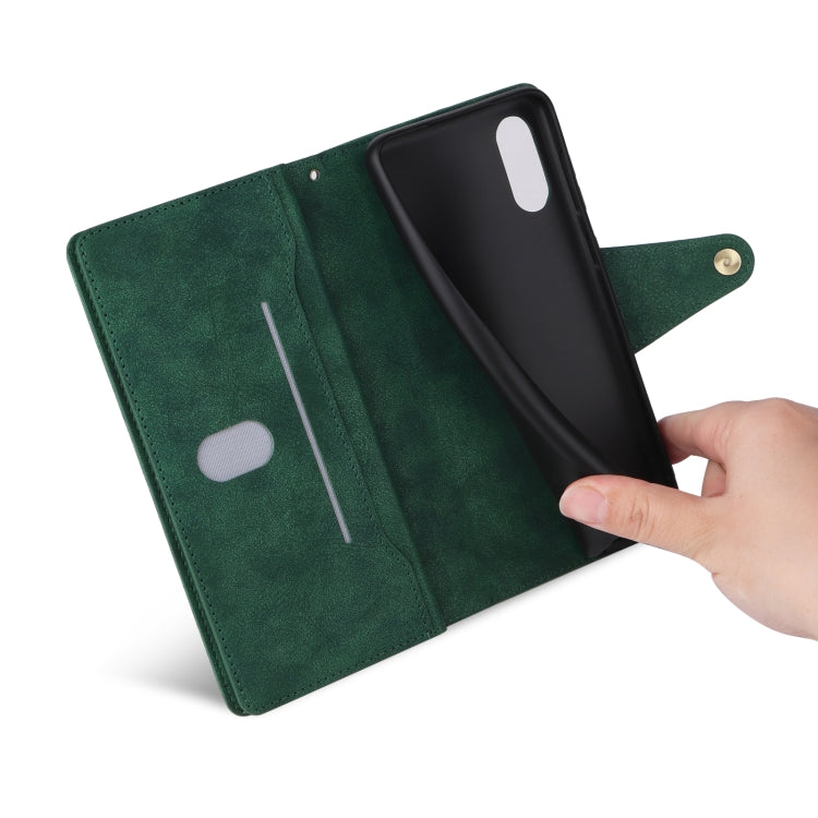 For Samsung Galaxy A02 Rivet Buckle 9 Cards Three Fold Leather Phone Case
