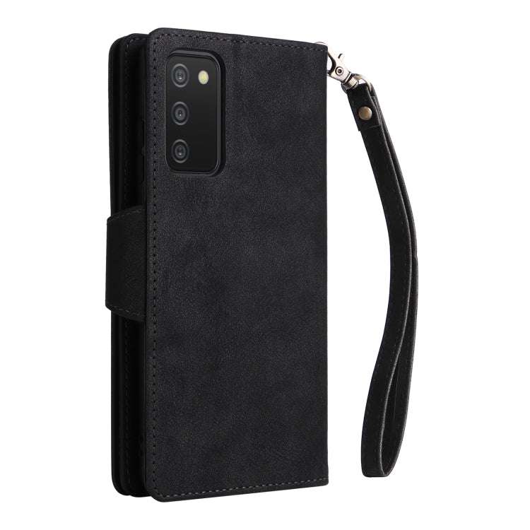 For Samsung Galaxy A03S 166mm Rivet Buckle 9 Cards Three Fold Leather Phone Case