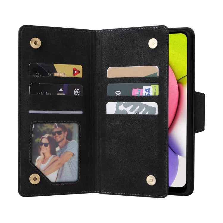 For Samsung Galaxy A03S 166mm Rivet Buckle 9 Cards Three Fold Leather Phone Case