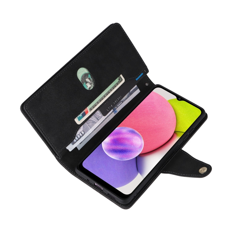 For Samsung Galaxy A03S 166mm Rivet Buckle 9 Cards Three Fold Leather Phone Case