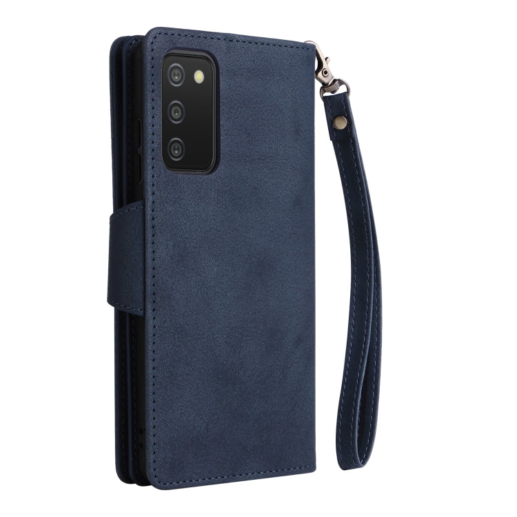 For Samsung Galaxy A03S 166mm Rivet Buckle 9 Cards Three Fold Leather Phone Case