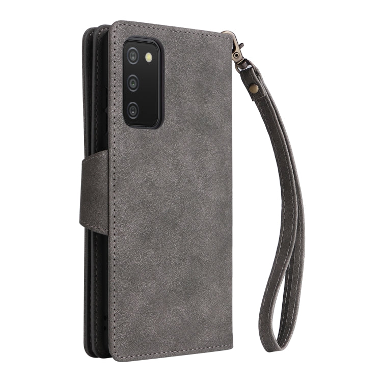 For Samsung Galaxy A03S 166mm Rivet Buckle 9 Cards Three Fold Leather Phone Case