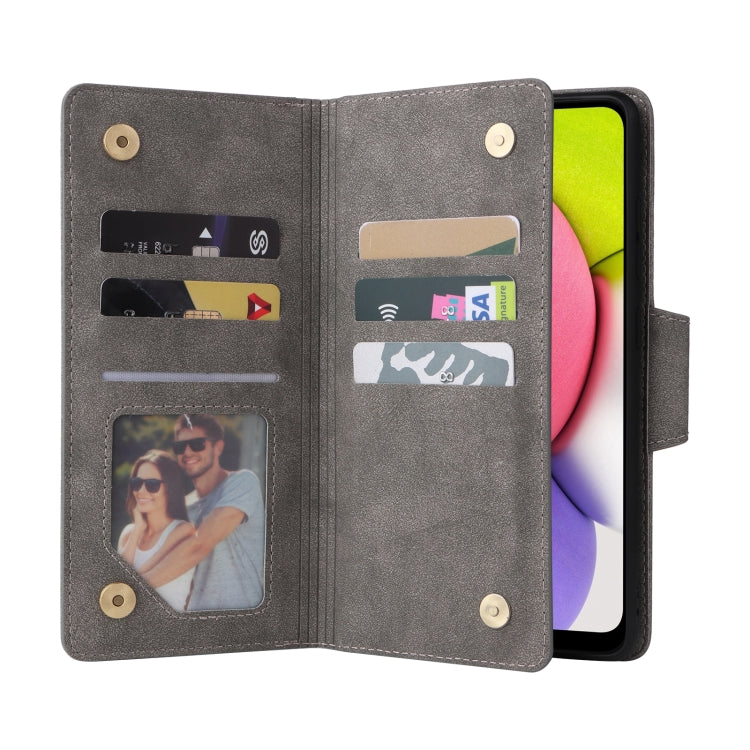 For Samsung Galaxy A03S 166mm Rivet Buckle 9 Cards Three Fold Leather Phone Case