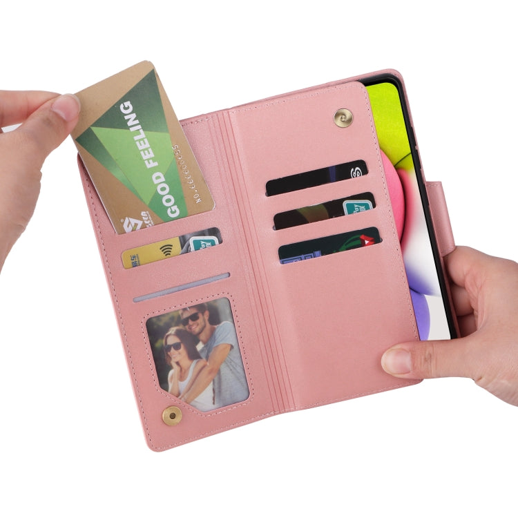 For Samsung Galaxy A03S 166mm Rivet Buckle 9 Cards Three Fold Leather Phone Case