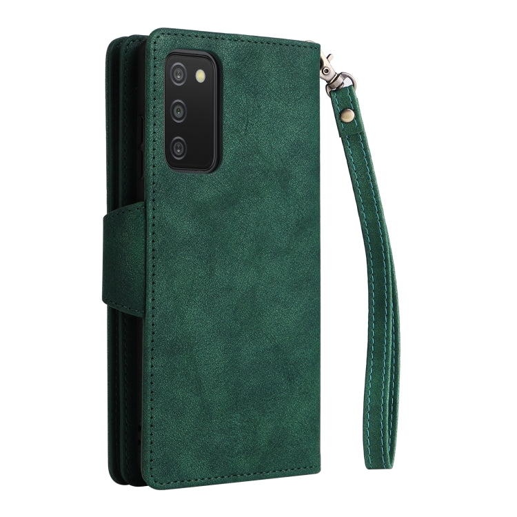 For Samsung Galaxy A03S 166mm Rivet Buckle 9 Cards Three Fold Leather Phone Case