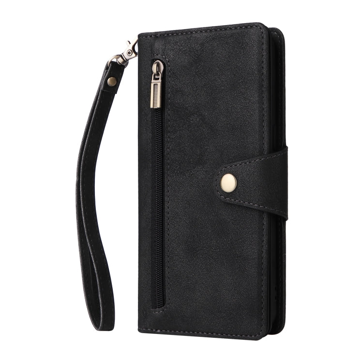 For Samsung Galaxy A10s Rivet Buckle 9 Cards Three Fold Leather Phone Case