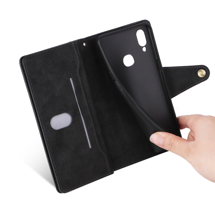 For Samsung Galaxy A10s Rivet Buckle 9 Cards Three Fold Leather Phone Case