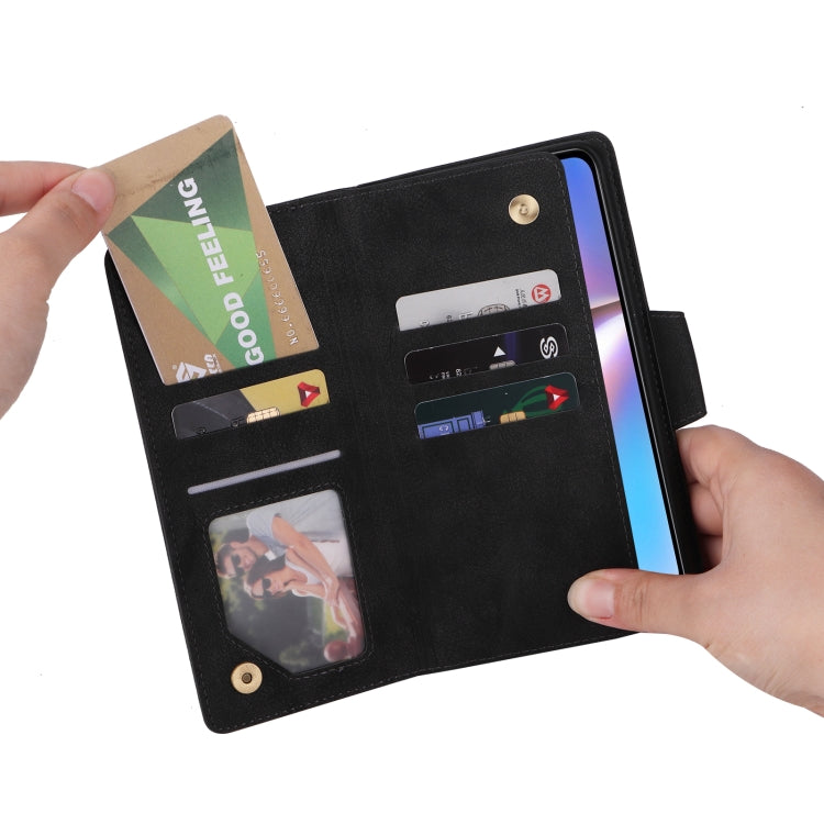 For Samsung Galaxy A10s Rivet Buckle 9 Cards Three Fold Leather Phone Case