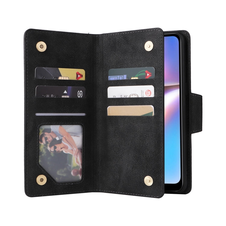 For Samsung Galaxy A10s Rivet Buckle 9 Cards Three Fold Leather Phone Case