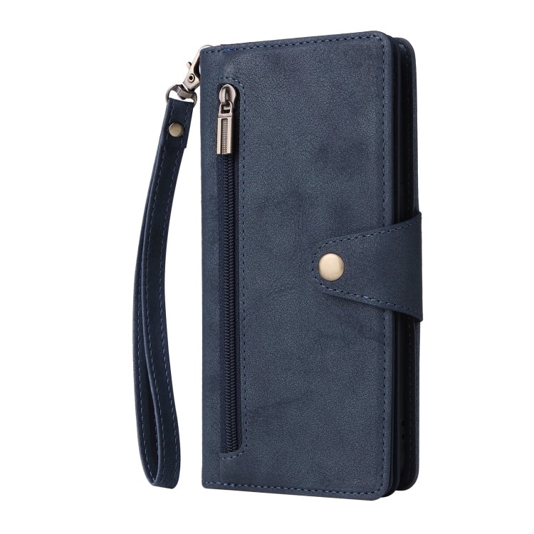 For Samsung Galaxy A10s Rivet Buckle 9 Cards Three Fold Leather Phone Case