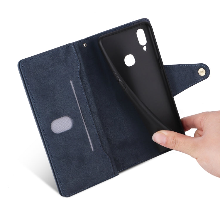 For Samsung Galaxy A10s Rivet Buckle 9 Cards Three Fold Leather Phone Case